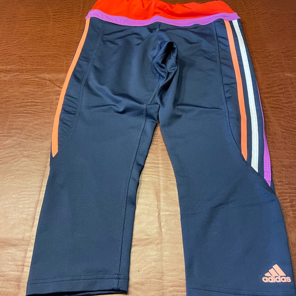 adidas Navy Leggings with Orange, Purple & Pink Accents